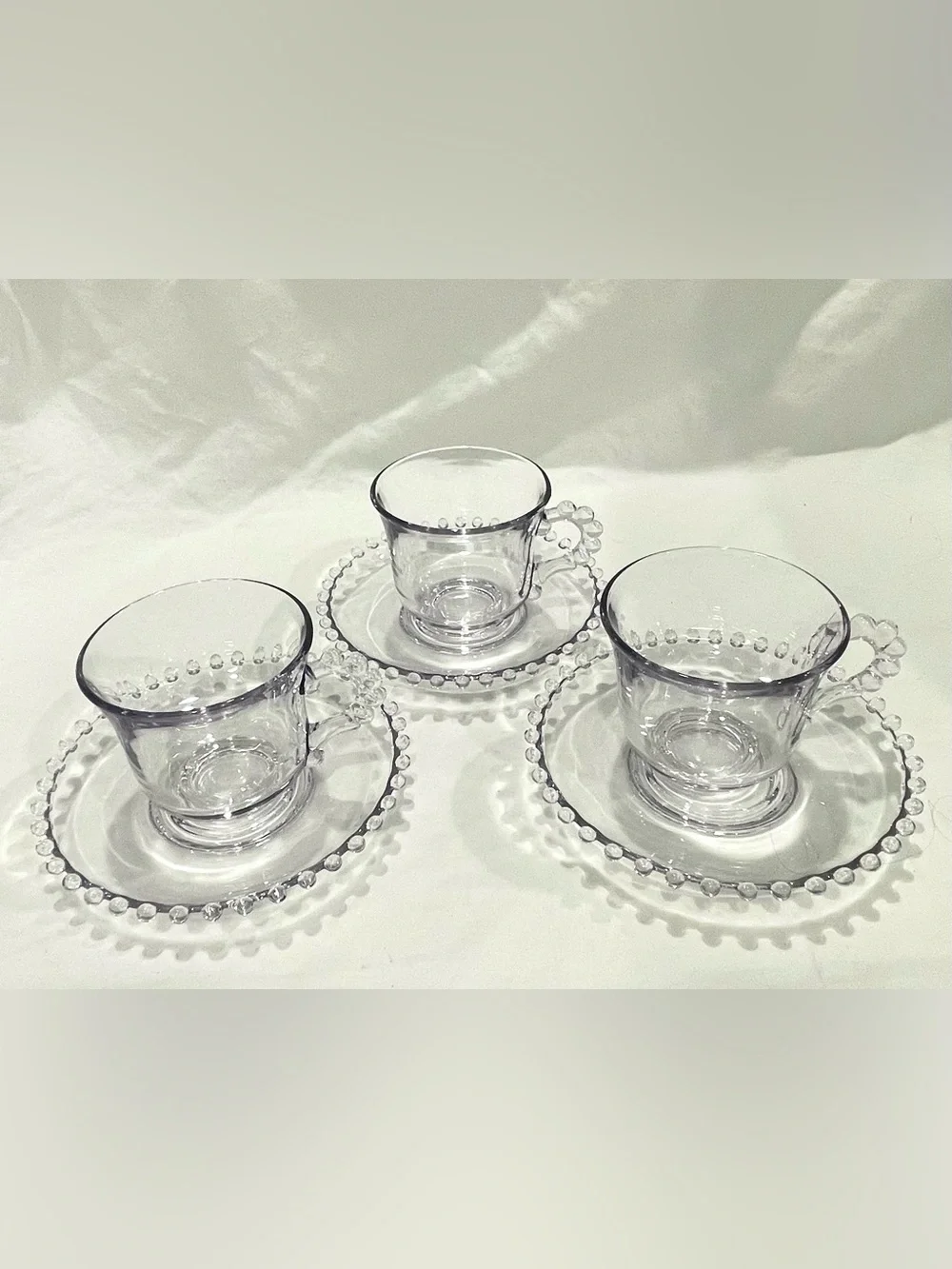 Imperial Glass “Candlewick” Crystal Beaded Teacup & Saucer Set (x3) | VTG | EUC